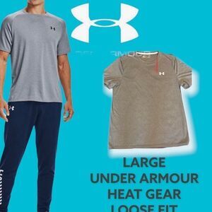 2/30$🔥🔥🔥UA HEAT GEAR GRAY LARGE DRY FIT LOOSE FIT TEE